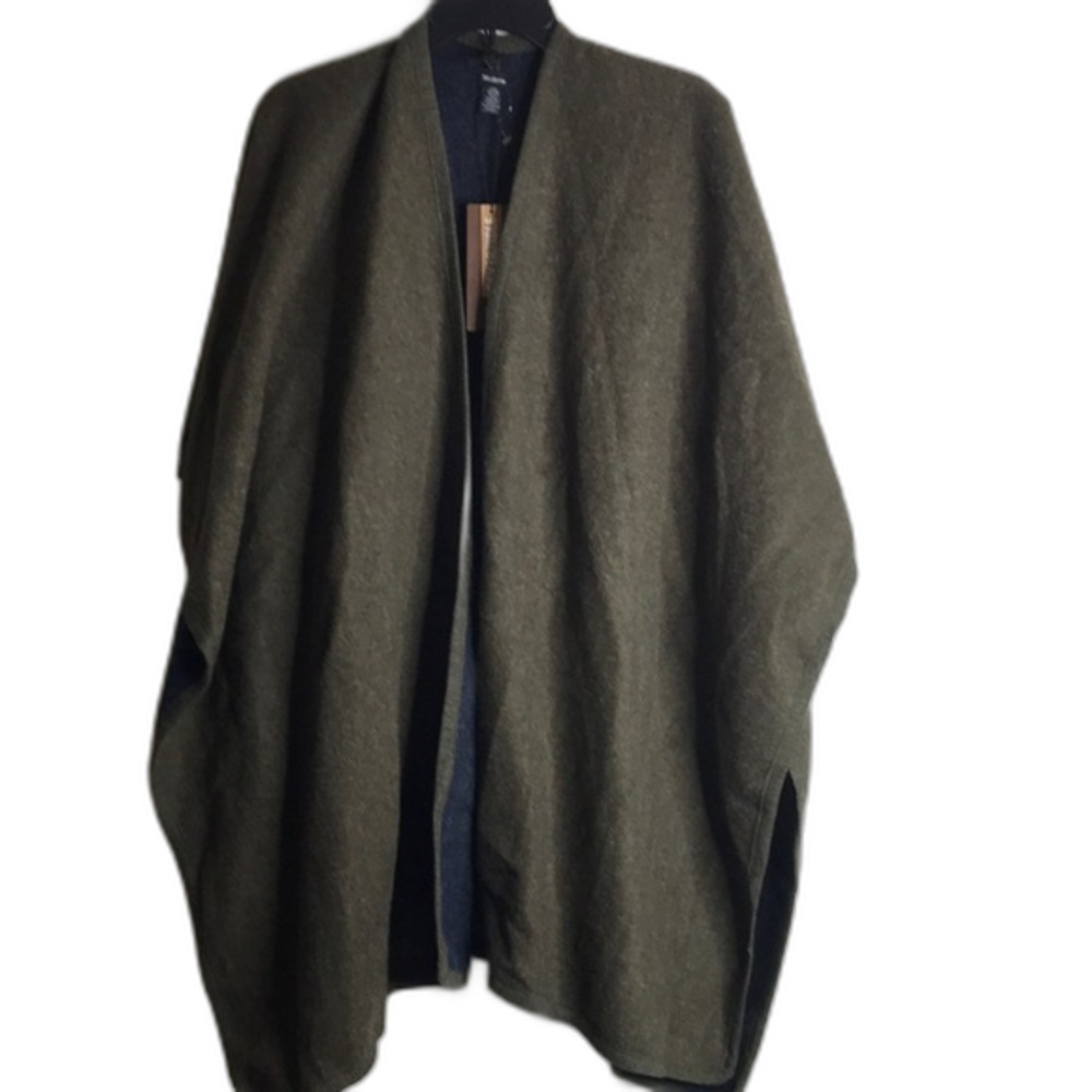 Modena New York reversible army green and deep blue poncho throw cardigan ladies